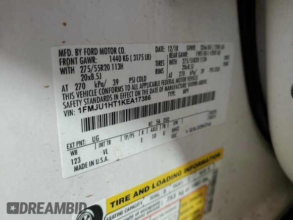 2019 Ford Expedition XLT with VIN 1FMJU1HT1KEA17386, listed as a Copart auction lot 51188035 with 132,588 mi miles and Salvage title. Bid and sale history available at DreamBid. Image 15.