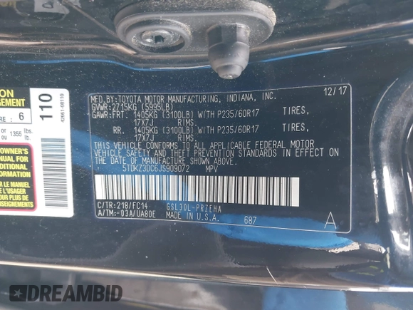 2018 Toyota Sienna LE Auto Access Seat with VIN 5TDKZ3DC6JS909072, listed as a IAAI auction lot 42228691 with 253,295 mi miles and . Bid and sale history available at DreamBid. Image 9.
