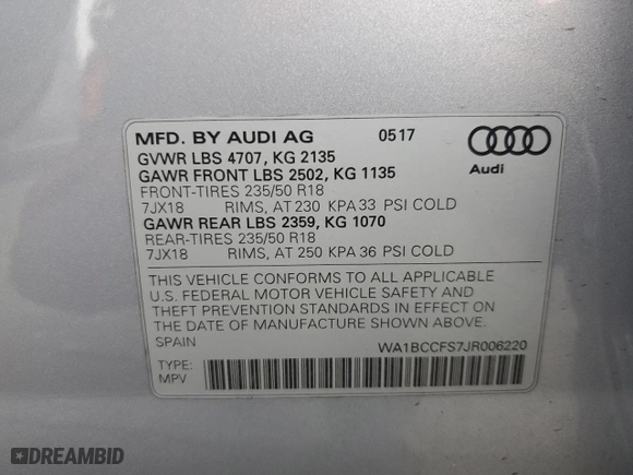 2018 Audi Q3 Premium with VIN WA1BCCFS7JR006220, listed as a Copart auction lot 87286514 with 77,080 mi miles and Salvage Title. Bid and sale history available at carsss.com. Image 15.