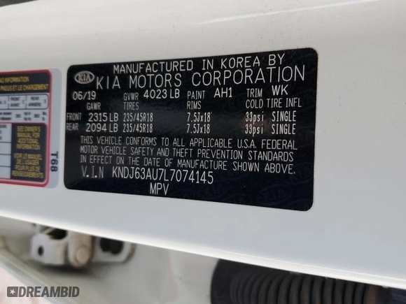 2020 Kia Soul GT-Line with VIN KNDJ63AU7L7074145, listed as a Copart auction lot 49420225 with 45,354 mi miles and Salvage Title. Bid and sale history available at carsss.com. Image 14.