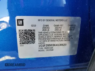 2019 Chevrolet Bolt EV Premier with VIN 1G1FZ6S03K4130620, listed as a Copart auction lot 73201552 with 0 mi miles. Bid and sale history available at carsss.com. Image 12.