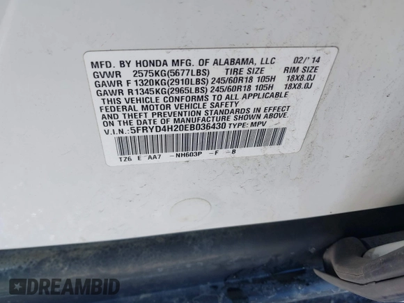 2014 Acura MDX z VIN 5FRYD4H20EB036430, wystawiony jako IAAI lot #41741086 z przebiegiem 154 184 mil mil oraz . Historia ofert i sprzedaży dostępna na DreamBid. Obrazek 9.
