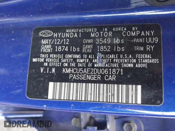 2013 Hyundai Accent SE z VIN KMHCU5AE2DU061871, wystawiony jako IAAI lot #41572034 z przebiegiem 147 924 mil mil oraz . Historia ofert i sprzedaży dostępna na DreamBid. Obrazek 9.