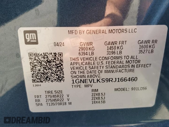 2024 Chevrolet Traverse AWD RS с VIN 1GNEVLKS9RJ166460, выставлен на аукционе Copart как лот 57914315 с пробегом 19 535 миль миль и Списание • Salvage title. История ставок и продаж доступна на DreamBid. Изображение 14.