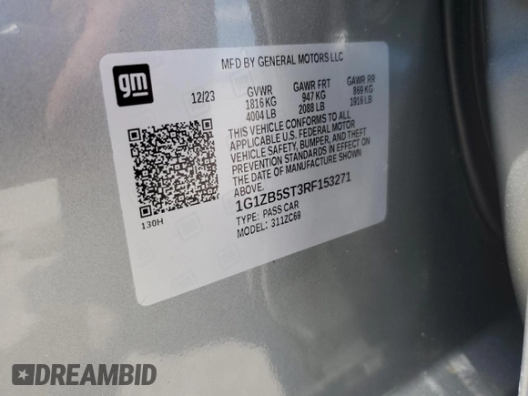 2024 Chevrolet Malibu LS with VIN 1G1ZB5ST3RF153271, listed as a Copart auction lot 57888894 with 896 mi miles and Salvage Title. Bid and sale history available at DreamBid. Image 12.