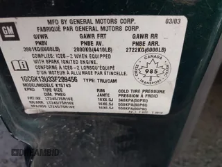 2003 Chevrolet Silverado 1500HD LS z VIN 1GCGK13U33F209456, wystawiony jako IAAI lot #41319790 z przebiegiem 230 974 mil mil oraz . Historia ofert i sprzedaży dostępna na DreamBid. Obrazek 9.