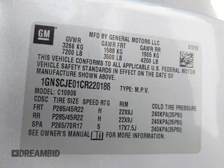 2012 Chevrolet Suburban LT with VIN 1GNSCJE01CR220186, listed as a IAAI auction lot 41476520 with 117,714 mi miles and . Bid and sale history available at DreamBid. Image 9.