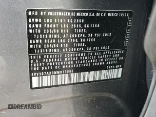 2021 Volkswagen Tiguan SE with VIN 3VV3B7AX3MM013955, listed as a Copart auction lot 51525095 with 103,626 mi miles and Salvage Title. Bid and sale history available at DreamBid. Image 14.