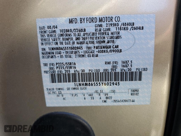 2005 Lincoln LS Luxury z VIN 1LNHM86S55Y602945, wystawiony jako Copart lot #79772444 z przebiegiem 147 249 mil mil oraz Szkoda całkowita • Salvage title. Historia ofert i sprzedaży dostępna na DreamBid. Obrazek 13.