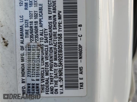 2014 Honda Odyssey Touring z VIN 5FNRL5H92EB059168, wystawiony jako Copart lot #76121914 z przebiegiem 264 715 mil mil oraz Szkoda całkowita • Salvage title. Historia ofert i sprzedaży dostępna na DreamBid. Obrazek 15.