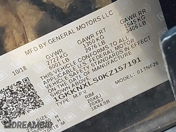 2019 GMC Acadia Denali with VIN 1GKKNXLS0KZ157191, listed as a IAAI auction lot 42471035 with 55,736 mi miles and . Bid and sale history available at DreamBid. Image 9.