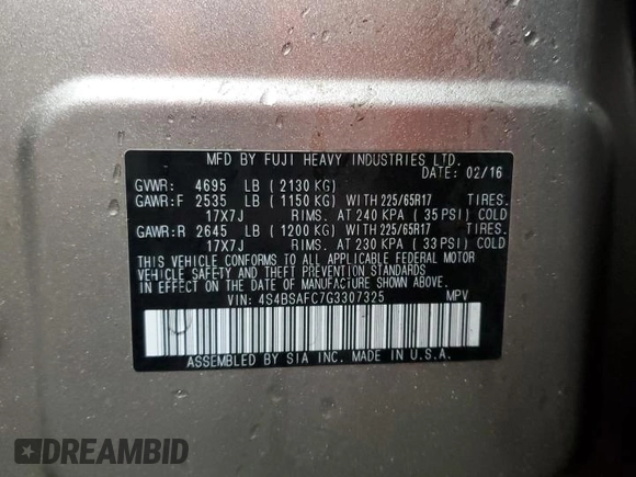 2016 Subaru Outback Premium with VIN 4S4BSAFC7G3307325, listed as a Copart auction lot 49732045 with 91,696 mi miles and Salvage title. Bid and sale history available at DreamBid. Image 14.