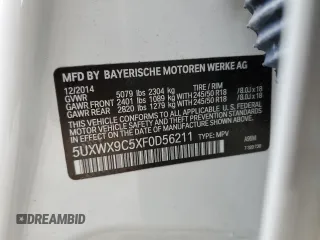 2015 BMW X3 xDrive28i z VIN 5UXWX9C5XF0D56211, wystawiony jako Copart lot #47619365 z przebiegiem 48 693 mil mil oraz Czysty tytuł • Clean title. Historia ofert i sprzedaży dostępna na DreamBid. Obrazek 12.