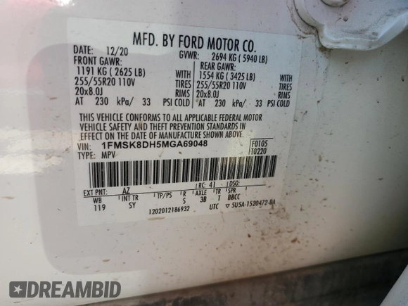 2021 Ford Explorer XLT with VIN 1FMSK8DH5MGA69048, listed as a Copart auction lot 47108515 with 41,417 mi miles and Salvage Title. Bid and sale history available at DreamBid. Image 16.