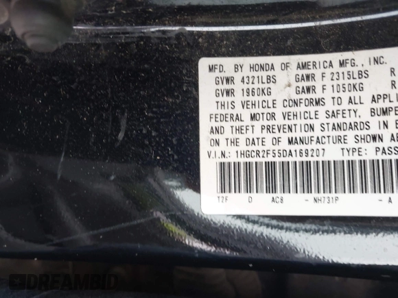 2013 Honda Accord Sport with VIN 1HGCR2F55DA169207, listed as a IAAI auction lot 42131675 with 127,200 mi miles and . Bid and sale history available at DreamBid. Image 9.