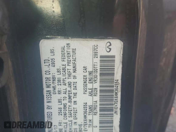 2017 Infiniti Q60 Sport z VIN JN1EV7EK6HM364554, wystawiony jako Copart lot #81057004 z przebiegiem 70 835 mil mil oraz Szkoda całkowita • Salvage title. Historia ofert i sprzedaży dostępna na DreamBid. Obrazek 14.