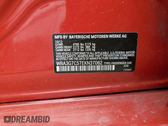 2014 BMW 3 Series 328i xDrive with VIN WBA3G7C57EKN37062, listed as a Copart auction lot 49487195 with 108,521 mi miles and Salvage Title. Bid and sale history available at carsss.com. Image 12.