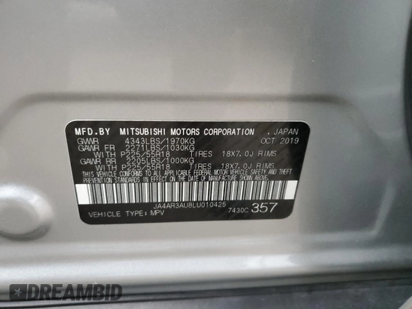 2020 Mitsubishi Outlander Sport ES 2.0 with VIN JA4AR3AU8LU010425, listed as a Copart auction lot 84102474 with 71,857 mi miles and Salvage Title. Bid and sale history available at carsss.com. Image 13.