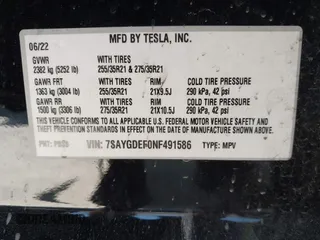 2022 Tesla Model Y Performance z VIN 7SAYGDEF0NF491586, wystawiony jako IAAI lot #42276747 z przebiegiem 117 203 mil mil oraz . Historia ofert i sprzedaży dostępna na DreamBid. Obrazek 9.