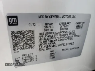 2022 Cadillac Escalade Sport Platinum with VIN 1GYS4GKL9NR192951, listed as a Copart auction lot 58551175 with Not provided miles and Salvage title. Bid and sale history available at DreamBid. Image 12.