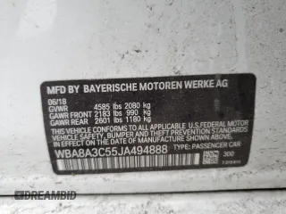 2018 BMW 3 Series 320i xDrive with VIN WBA8A3C55JA494888, listed as a Copart auction lot 87459204 with 86,876 mi miles and Salvage title. Bid and sale history available at DreamBid. Image 12.
