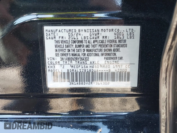 2024 Nissan Sentra SR with VIN 3N1AB8DV2RY364302, listed as a IAAI auction lot 41649634 with 15,238 mi miles. Bid and sale history available at carsss.com. Image 9.
