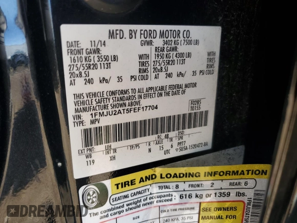 2015 Ford Expedition Limited with VIN 1FMJU2AT5FEF17704, listed as a Copart auction lot 65944915 with 208,894 mi miles and Clean title. Bid and sale history available at DreamBid. Image 13.