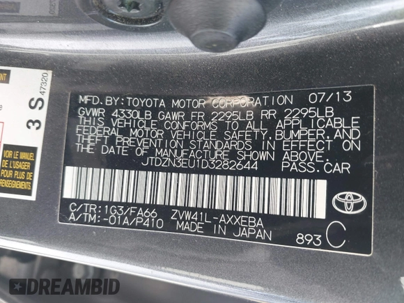 2013 Toyota Prius Two with VIN JTDZN3EU1D3282644, listed as a IAAI auction lot 42029272 with 121,734 mi miles and . Bid and sale history available at DreamBid. Image 9.