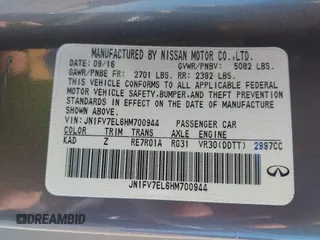 2017 Infiniti Q60 Red Sport 400 with VIN JN1FV7EL6HM700944, listed as a IAAI auction lot 41764147 with 157,211 mi miles and . Bid and sale history available at carsss.com. Image 9.