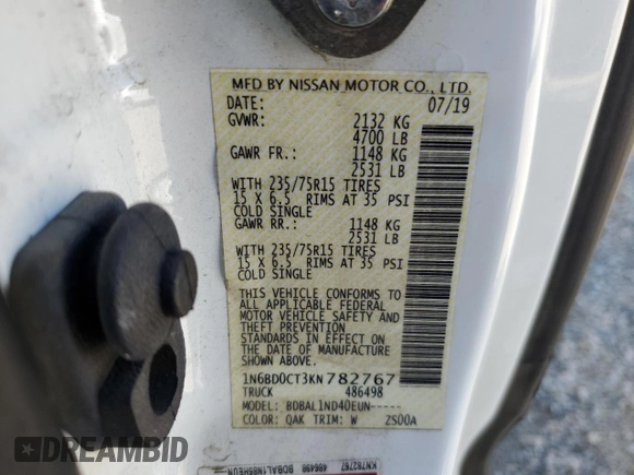 2019 Nissan Frontier S z VIN 1N6BD0CT3KN782767, wystawiony jako Copart lot #55158735 z przebiegiem 50 731 mil mil oraz Szkoda całkowita • Salvage title. Historia ofert i sprzedaży dostępna na DreamBid. Obrazek 13.