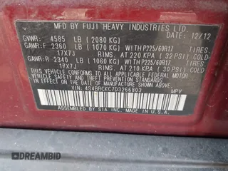 2013 Subaru Outback Limited with VIN 4S4BRCKC7D3266803, listed as a IAAI auction lot 42473324 with 176,441 mi miles and . Bid and sale history available at DreamBid. Image 9.