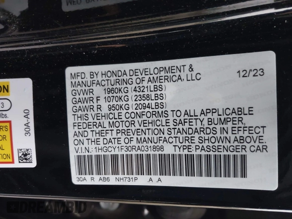 2024 Honda Accord EX с VIN 1HGCY1F30RA031898, выставлен на аукционе IAAI как лот 41059841 с пробегом 24 368 миль миль и . История ставок и продаж доступна на DreamBid. Изображение 9.