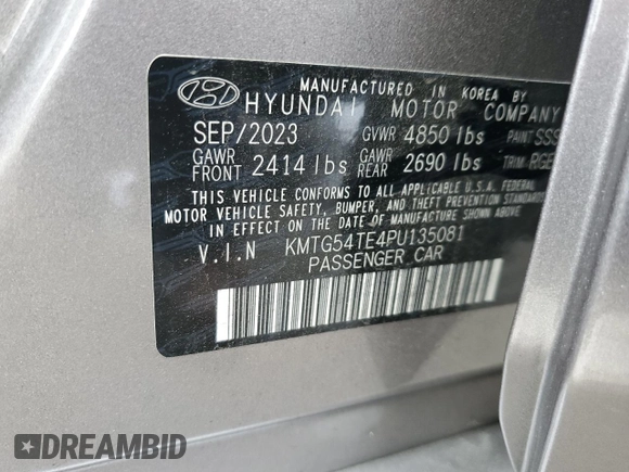 2023 Genesis G70 3.3T with VIN KMTG54TE4PU135081, listed as a Copart auction lot 55341144 with 3,637 mi miles and Salvage Title. Bid and sale history available at carsss.com. Image 15.