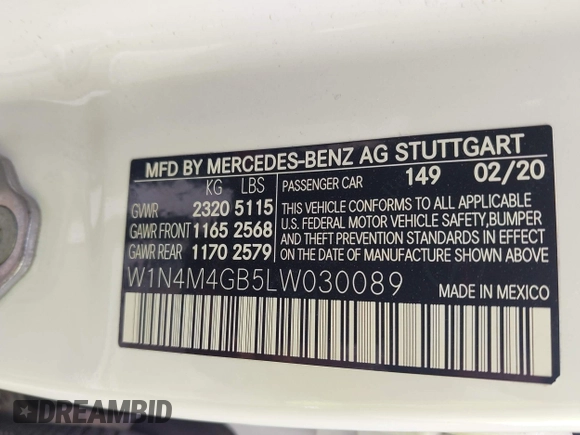 2020 Mercedes-Benz GLB 250 z VIN W1N4M4GB5LW030089, wystawiony jako IAAI lot #41952521 z przebiegiem 35 817 mil mil oraz . Historia ofert i sprzedaży dostępna na DreamBid. Obrazek 9.