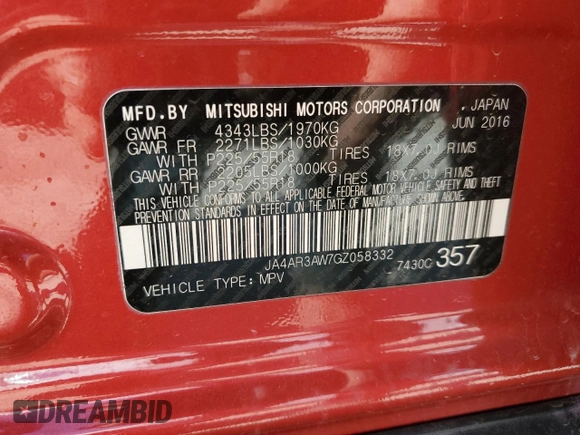 2016 Mitsubishi Outlander Sport 2.4 ES with VIN JA4AR3AW7GZ058332, listed as a Copart auction lot 50318565 with 80,396 mi miles and Salvage Title. Bid and sale history available at carsss.com. Image 15.