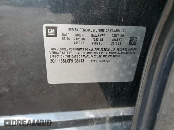 2015 Chevrolet Impala LT with VIN 2G1115SLXF9138173, listed as a Copart auction lot 50223745 with 82,281 mi miles and Salvage Title. Bid and sale history available at DreamBid. Image 12.