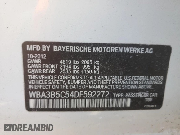 2013 BMW 3 Series 328i xDrive with VIN WBA3B5C54DF592272, listed as a Copart auction lot 43229765 with 134,360 mi miles and Salvage Title. Bid and sale history available at carsss.com. Image 12.