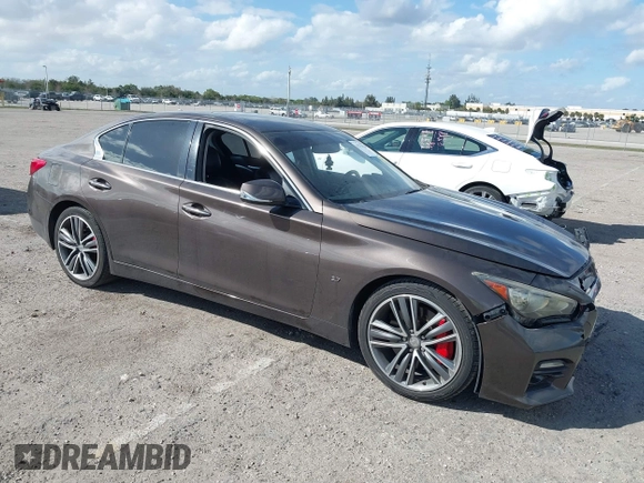 2014 Infiniti Q50 with VIN JN1BV7AP8EM679470, listed as a IAAI auction lot 41575121 with 84,880 mi miles. Bid and sale history available at carsss.com. Image 1.