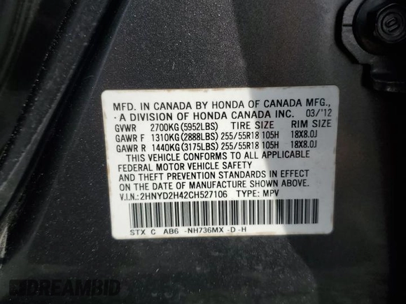 2012 Acura MDX Tech/Entertainment Pkg with VIN 2HNYD2H42CH527106, listed as a Copart auction lot 49253315 with 201,887 mi miles and Salvage Title. Bid and sale history available at carsss.com. Image 13.