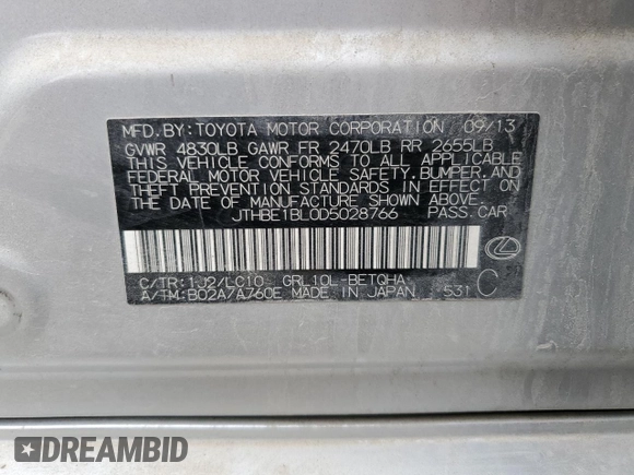 2013 Lexus GS 350 z VIN JTHBE1BL0D5028766, wystawiony jako Copart lot #54402825 z przebiegiem 167 496 mil mil oraz Szkoda całkowita • Salvage title. Historia ofert i sprzedaży dostępna na DreamBid. Obrazek 13.