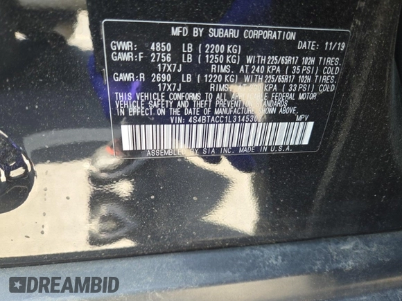 2020 Subaru Outback Premium с VIN 4S4BTACC1L3145302, выставлен на аукционе IAAI как лот 42610357 с пробегом 48 993 миль миль и . История ставок и продаж доступна на DreamBid. Изображение 22.