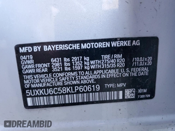 2019 BMW X6 xDrive50i with VIN 5UXKU6C58KLP60619, listed as a Copart auction lot 63355193 with 45,236 mi miles. Bid and sale history available at carsss.com. Image 14.