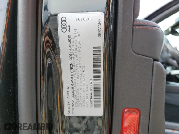 2018 Audi S4 Prestige with VIN WAUC4AF47JA233691, listed as a Copart auction lot 46186274 with 31,573 mi miles and Salvage Title. Bid and sale history available at carsss.com. Image 13.