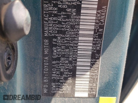 2010 Toyota Corolla with VIN 2T1BU4EE8AC358186, listed as a Copart auction lot 60699135 with 158,972 mi miles and Salvage title. Bid and sale history available at DreamBid. Image 13.