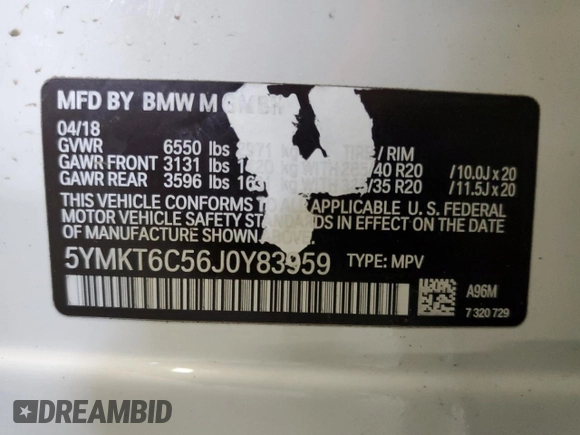 2018 BMW X5 M z VIN 5YMKT6C56J0Y83959, wystawiony jako Copart lot #58057203 z przebiegiem 38 288 mil mil oraz . Historia ofert i sprzedaży dostępna na DreamBid. Obrazek 13.
