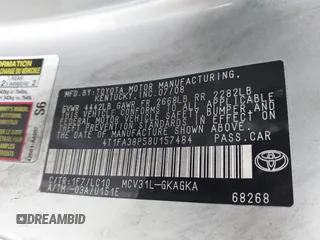 2008 Toyota Solara SE z VIN 4T1FA38P58U157484, wystawiony jako IAAI lot #42318581 z przebiegiem Nie podano mil oraz . Historia ofert i sprzedaży dostępna na DreamBid. Obrazek 9.
