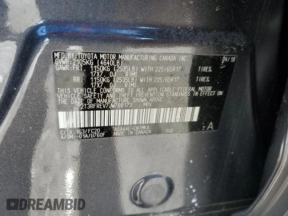 2018 Toyota RAV4 XLE with VIN 2T3RFREV7JW788173, listed as a Copart auction lot 45637205 with 106,475 mi miles and Salvage Title. Bid and sale history available at carsss.com. Image 14.