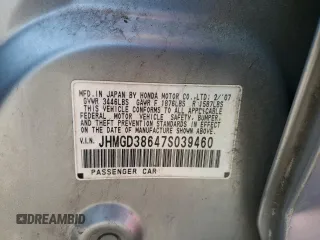 2007 Honda Fit Sport with VIN JHMGD38647S039460, listed as a Copart auction lot 44003934 with 165,688 mi miles and Salvage Title. Bid and sale history available at carsss.com. Image 13.