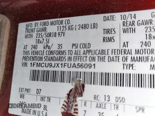 2015 Ford Escape Titanium with VIN 1FMCU9JX1FUA56091, listed as a IAAI auction lot 41947035 with 191,297 mi miles and . Bid and sale history available at DreamBid. Image 9.