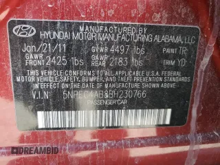 2011 Hyundai Sonata Limited with VIN 5NPEC4AB8BH230766, listed as a Copart auction lot 54589215 with 195,037 mi miles and Salvage Title. Bid and sale history available at DreamBid. Image 12.